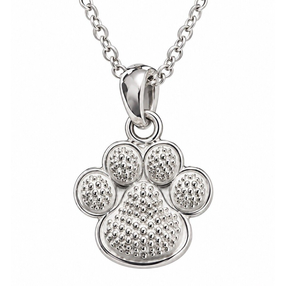 Paw Print Necklace 18” Silver Tone Crystal Pendant Dog Cat Pet Lover Jewelry